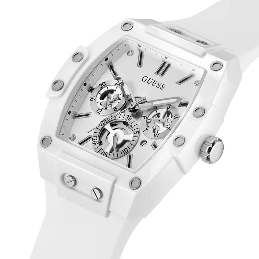 Guess Multifunktionale Herren-Quarzuhr, gelbes Silikonarmband, schwarzes rechteckiges Zifferblatt, Freizeituhr, GW0203G2