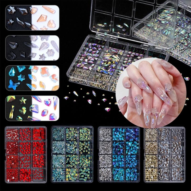 1 Box 3D Nägel Charms für Nägel Flachrückseite Nägel Strasssteine Gemischte Größe Glas Nägel Dekorationen Nagelkunst Verzierungen