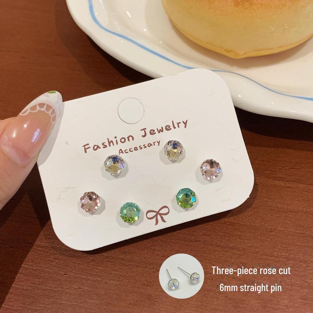 Flashing Millennium Eight-Sided Zircon Rose Ear Studs for Women - Personalized Multi-Faceted Exquisite Design