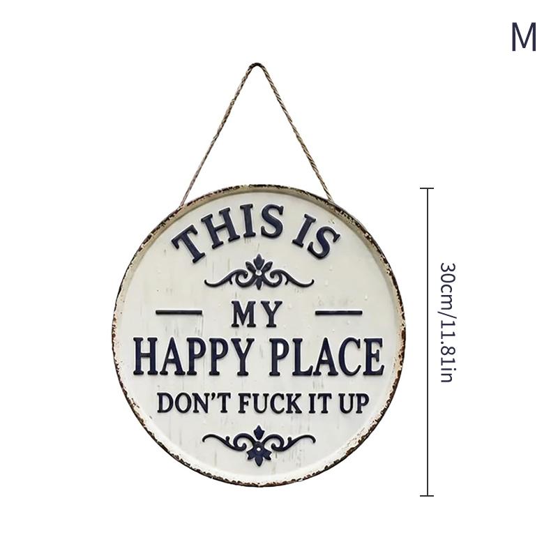 2D Flat Rustic Metal Garden Sign Happy Place Wall Art Decorative Outdoor Yard Plaque for House Porch