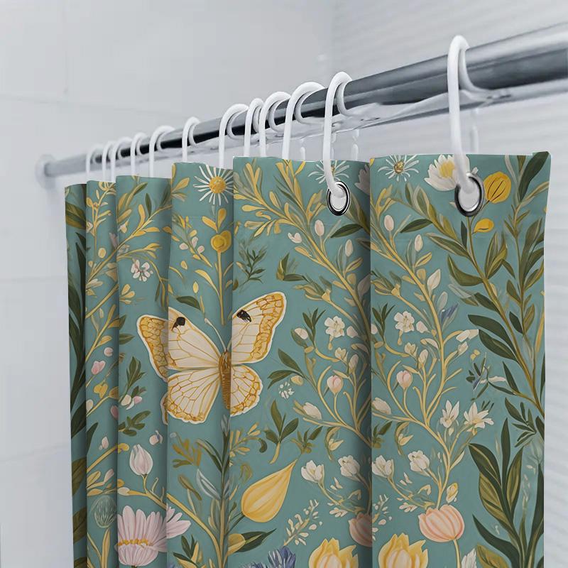 Luxury Blue White Gold Marble Print Shower Curtain Decorative Bath Mat Tassel Rod Pocket Water Repellent Liner (59x72)