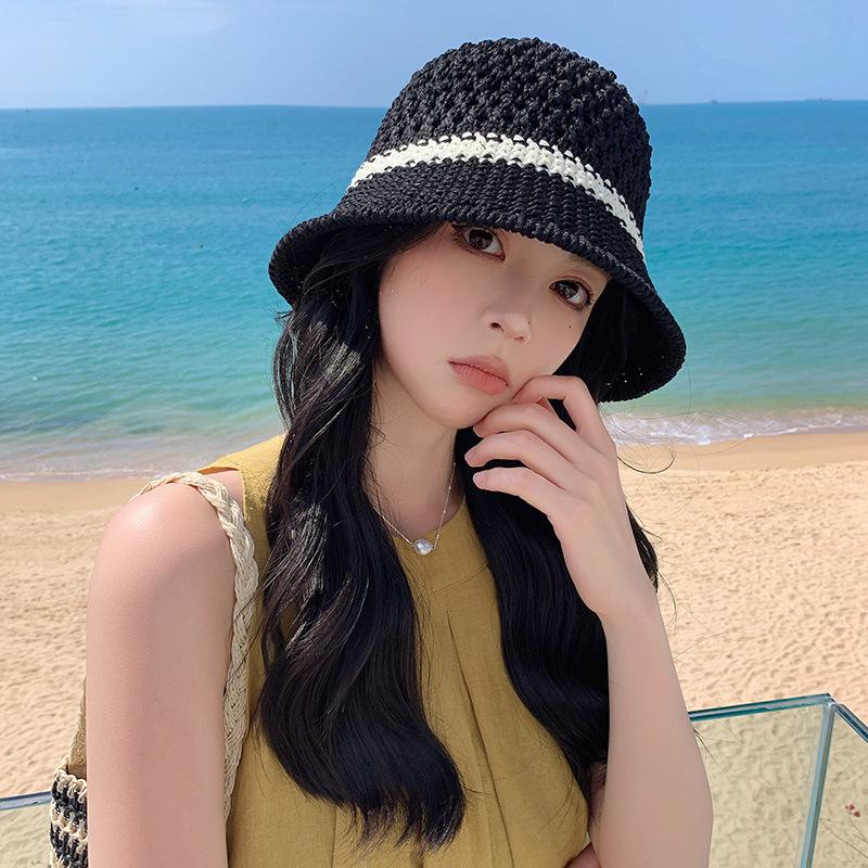 Grass Woven Hat Versatile for Women In Spring and Summer Hollowed Out Breathable Sunshade Basin Hat  Fisherman Hat