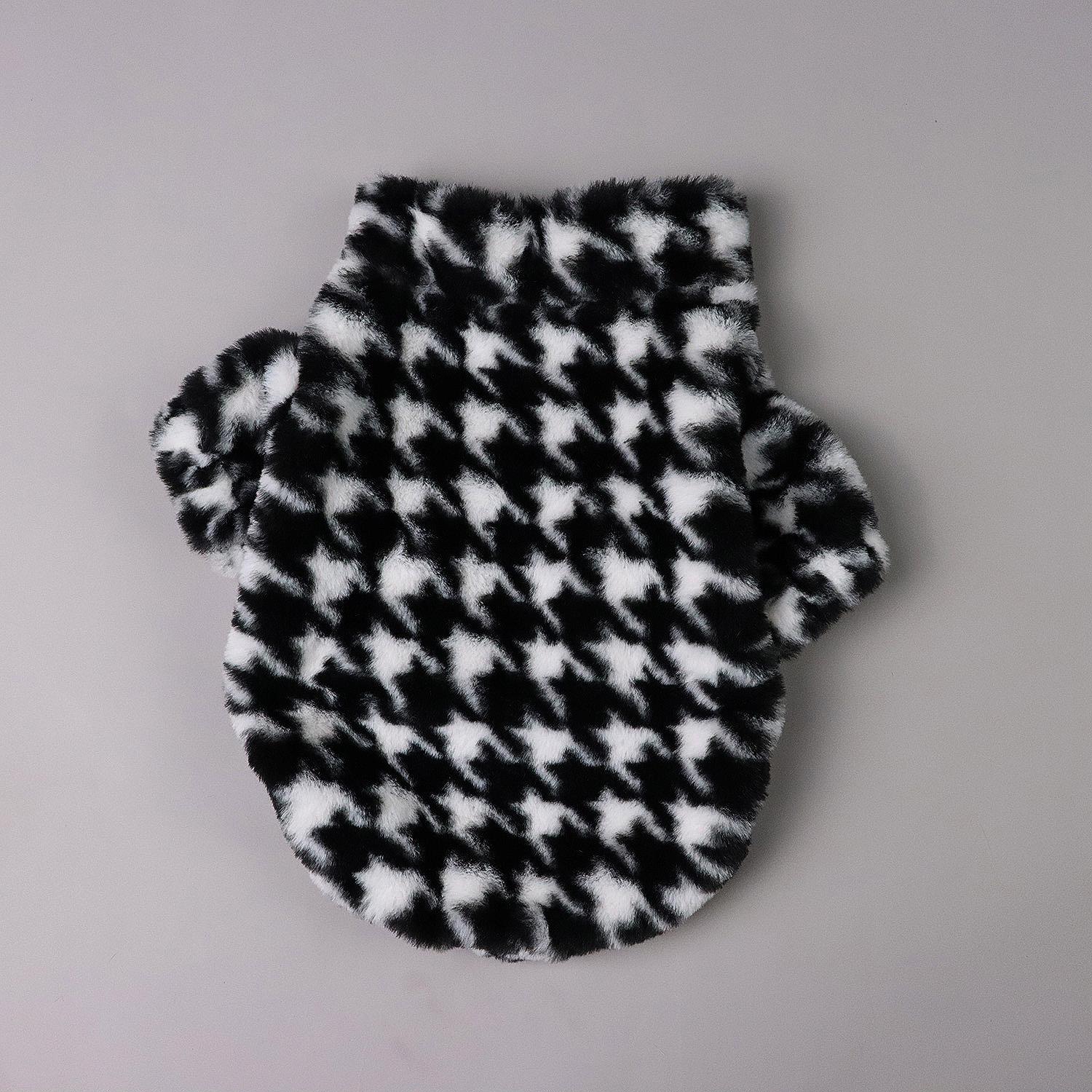 

Pet Fuzzy Coat for Dog Cat Puppy Clothes Classic Houndstooth Pattern Sweatshirt Dog Plush Outfits for Autumn Winter for Small Me XS（old） чёрный