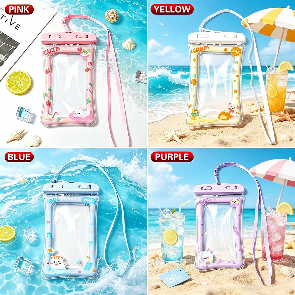 Waterproof Floating Phone Pouch Touch Screen Underwater Photography Dry Bag Cartoon Design with Lanyard for Beach Swim Dive Drif