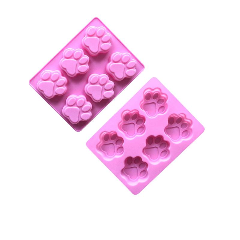 6 Grids Cat Paw Footprint Silicone Cake Mold Non-stick Food Grade Ice Tray for Chocolate Candy Puddings Jellies Puppy Cookies