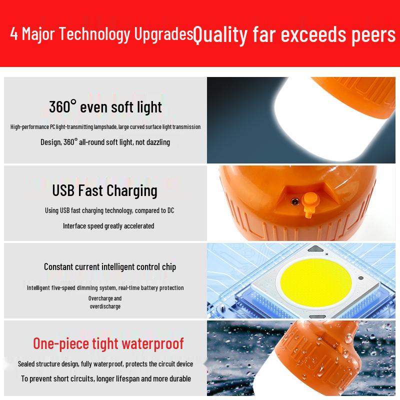 Portable Waterproof Night Market Lamp - Long Battery Life & Emergency Charging