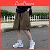 Shorts Cargo Knee Summer Length Women Harajuku Wide Leg Shorts Woman Streetwear Pockets Baggy Short Pants