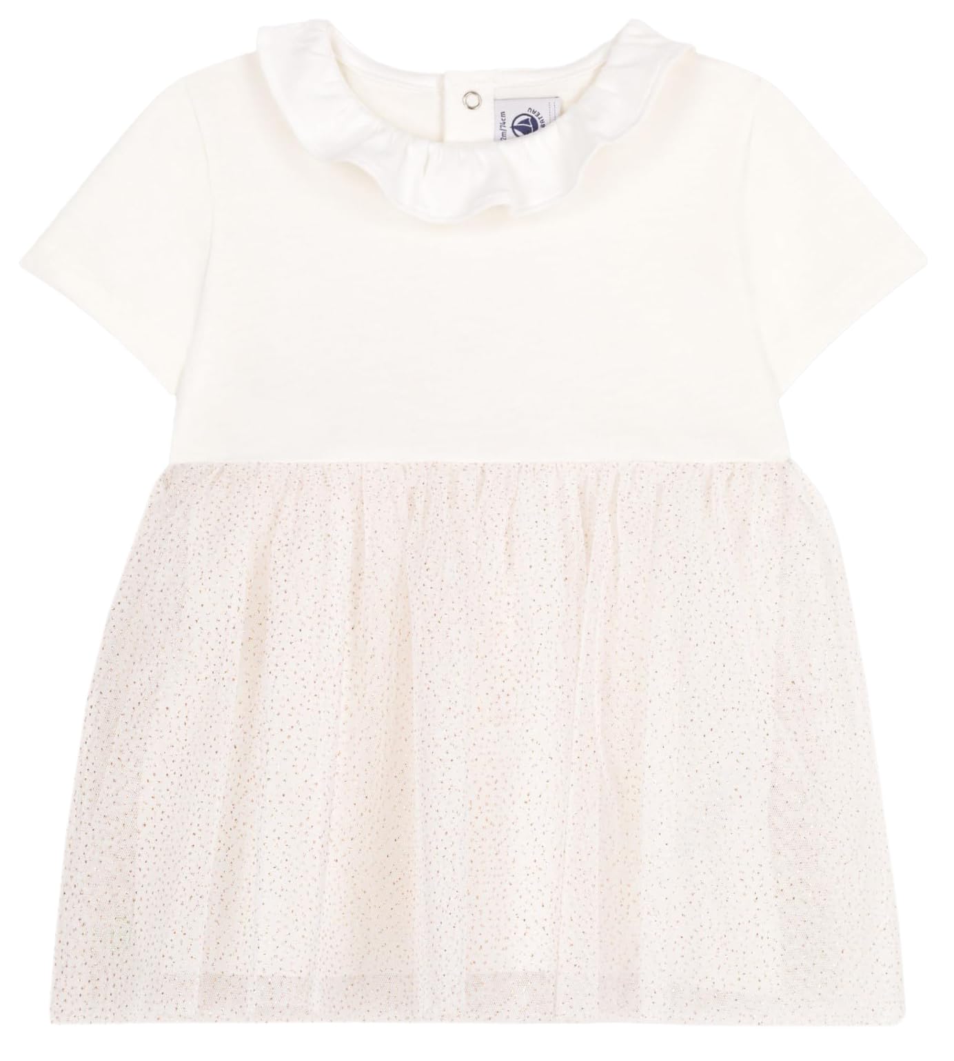 

платье A0DIL 12 месяцев 74см [Petit Bateau] Короткий рукав Молочно-белый/Коричневый