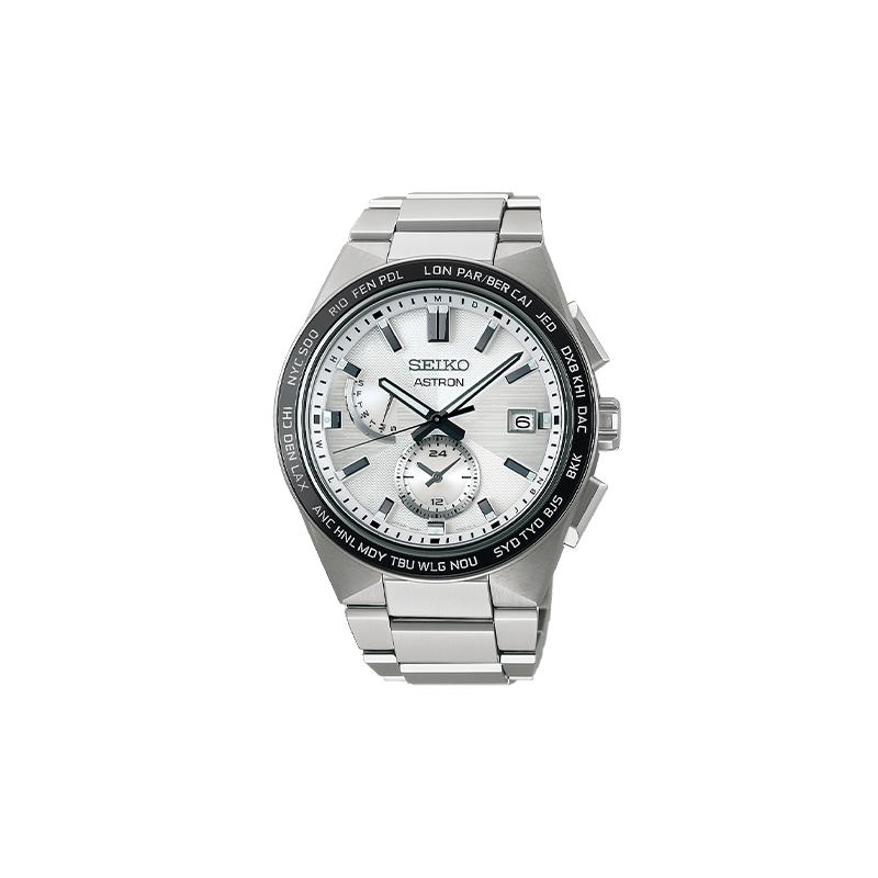

SEIKO Astron series 100 meters waterproof solar Quartz titanium strap men s watch silver dial SBXY049