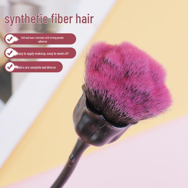 Rose Flower-Shaped Makeup Brush - Soft Bristle, Electroplated Handle, Ideal for Loose Powder, Blush, Nail Art Dust.