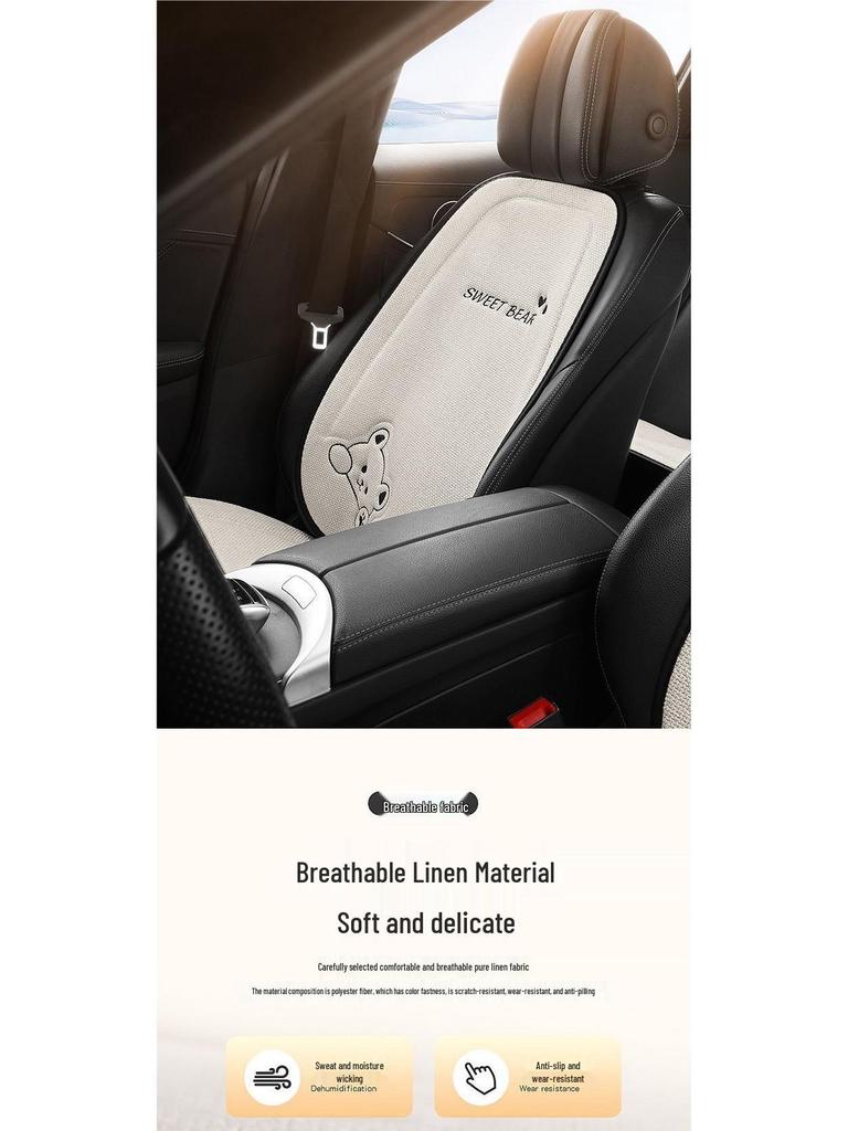 Cartoon Linen Car Seat Cushion – Universal Fit for Rear Driver Seat, Four Seasons