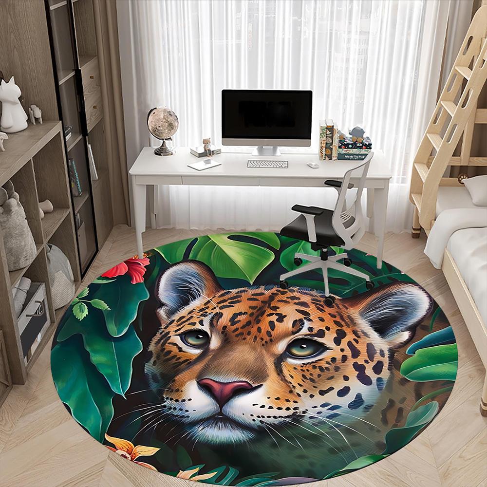 1pc Jaguar Print Carpet for Office Non Slip, Round Carpet, Soft & Comfortable, Carpet for Office, Lightweight Round Floor Mat