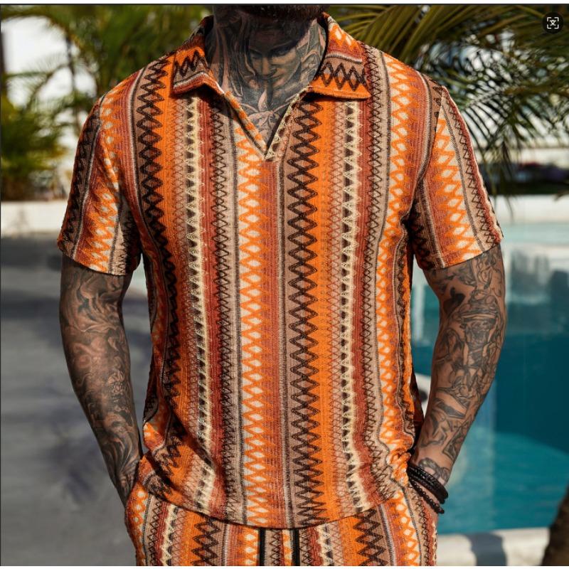 

Mens Geometric Print Short Sleeve Polo Shirt S помаранчевий