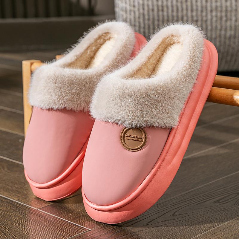 Cotton slippers winter women's new home thick bottom non-slip warm waterproof outer wear cotton drag men's slippers