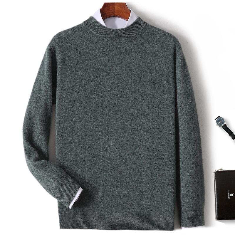 New Semi-turtleneck Cashmere Sweater Men's Thickened Sweater Solid Color Long-sleeved Wool Knitting