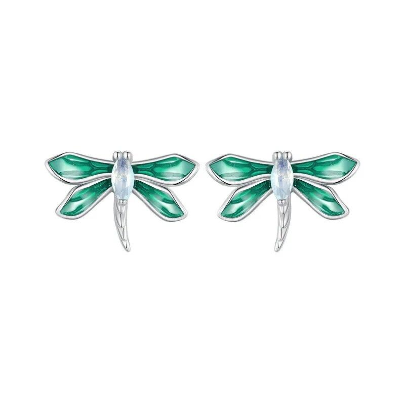 

Bamoer, серьги-гвоздики из стерлингового серебра 925 пробы, зеленые стрекозы, серьги-гвоздики из белого золота, серьги с насекомыми для женщин, вечерние ювелирные изделия, подарок BSE988