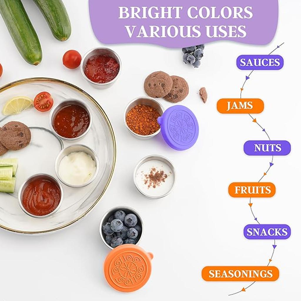 Reusable Condiment Containers Stainless Steel Sauce Cup With Silicone Lids 1.7oz Salad Dressing Container Picnic Food