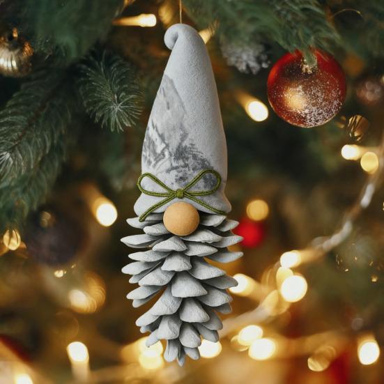 Vánoční ozdoby trpaslíka z borové šišky, ručně vyráběné, podzimní, zimní, na Díkůvzdání, soška trpaslíka z borové šišky, na krb, patrový tác, polici, stolní dekorace