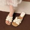 Open-toed slippers women's summer new square heel middle heel outer wear fashionable and simple casual cool slippers beach one-word drag