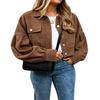 Women's Short Corduroy Jacket with Sleeves, Loose Fit