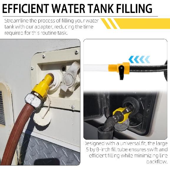 40003 RV Water Fill Adapter with Hose for Quick Filling of Your RV's Gravity Water Fill Adapter Fits Standard Drinking Waters Hoses - Features a 5/8"
