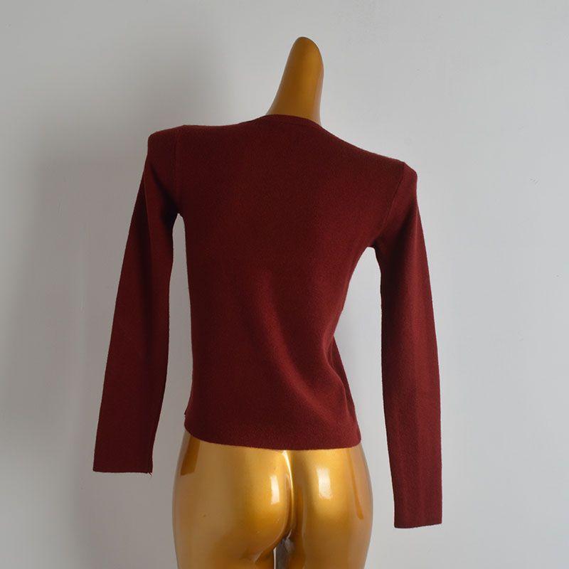 French Style New Arrival Pure Color Chic Metal Breasted Round Neck Knitting Cardigan Women's Clothes Fall Slim Fit Short Long Sleeve Top