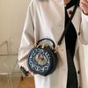 Vintage Embroidery Round Shoulder Bag, Zipper Handbag, Classic Trend Niche Satchel Bag