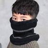 Conjunto de gorro y bufanda para niños, gorro con letras impresas, elástico grueso, cálido, antideslizante, cúpula suave, a prueba de viento, gorro con protección para el cuello, conjunto de urdimbre