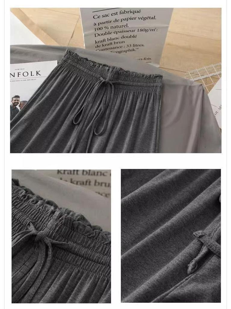 Women's Plus Size Summer High-Waist Modal Wide-Leg Pants - Lightweight, Loose Fit, Straight Leg Ice Silk