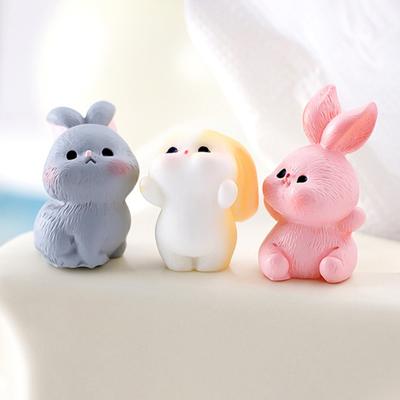 3 Pcs Mini Resin Rabbit Figurine Tiny Cartoon Bunny Sculpture Miniature Animal Fairy Garden Ornament for Moss Landscape DIY Plant Pot Home Decor