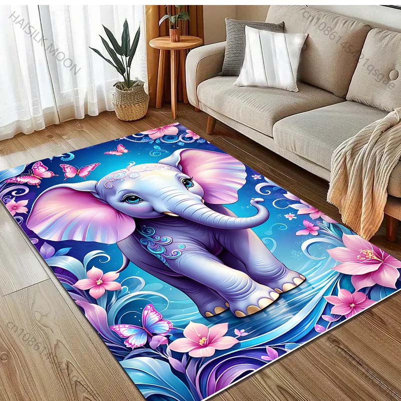 Fantasy World Elephant Printed Carpet for Bedroom Living Room Bedside Sofa Floor Mat Modern Home Decor Area Rug Machine Wash