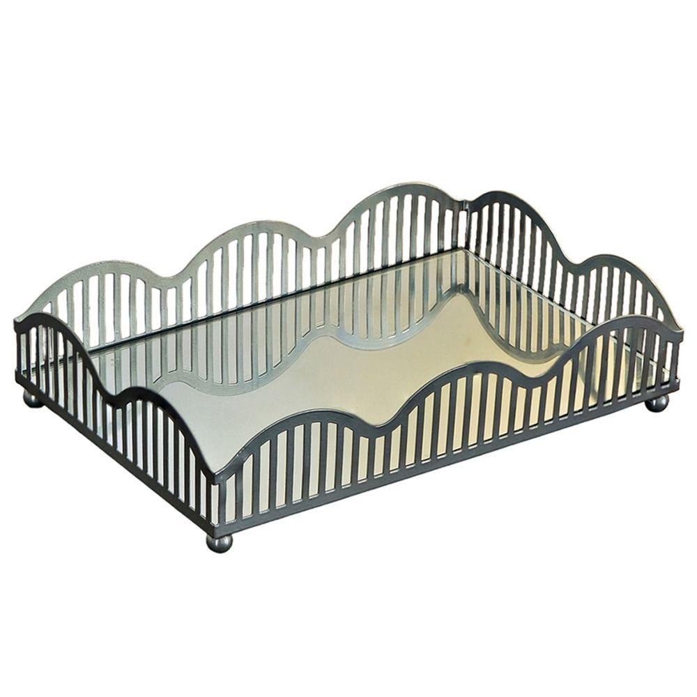 Exquisite Metal Storage Tray with Glass Mirror Bathroom Sundries Organizer Home Decorations