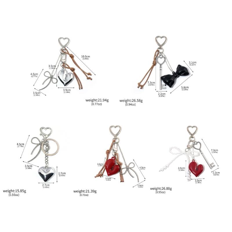 Aesthetic Keychain Charms,Heart Bows Bag Charm Pendant Sweet Heart Bows Keychains Charms Hanging Ornament for Womens