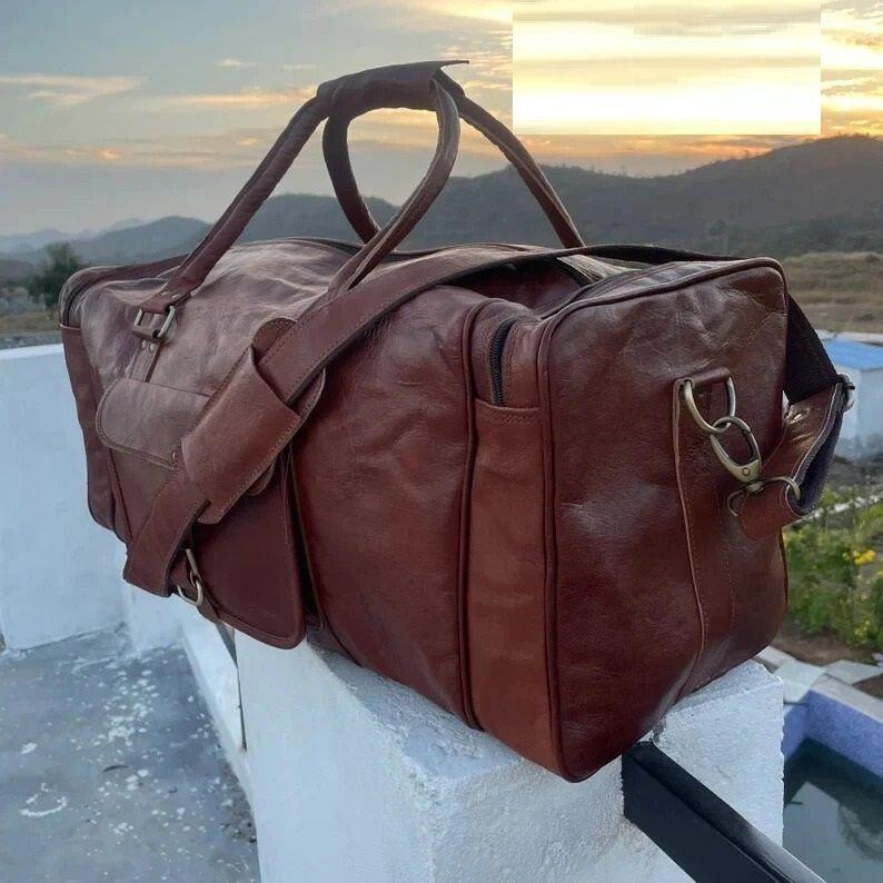 Weekend Brown Gym Luggage Duffel Large Real Sports Bag Leather Duffle