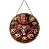 Thanksgiving Yard Display Halloween Wooden Sign,Round Hanging Pendant with Lanyard, Retro Distressed Holiday Home Ornament Wood Skeleton/Pumpkin/Clown