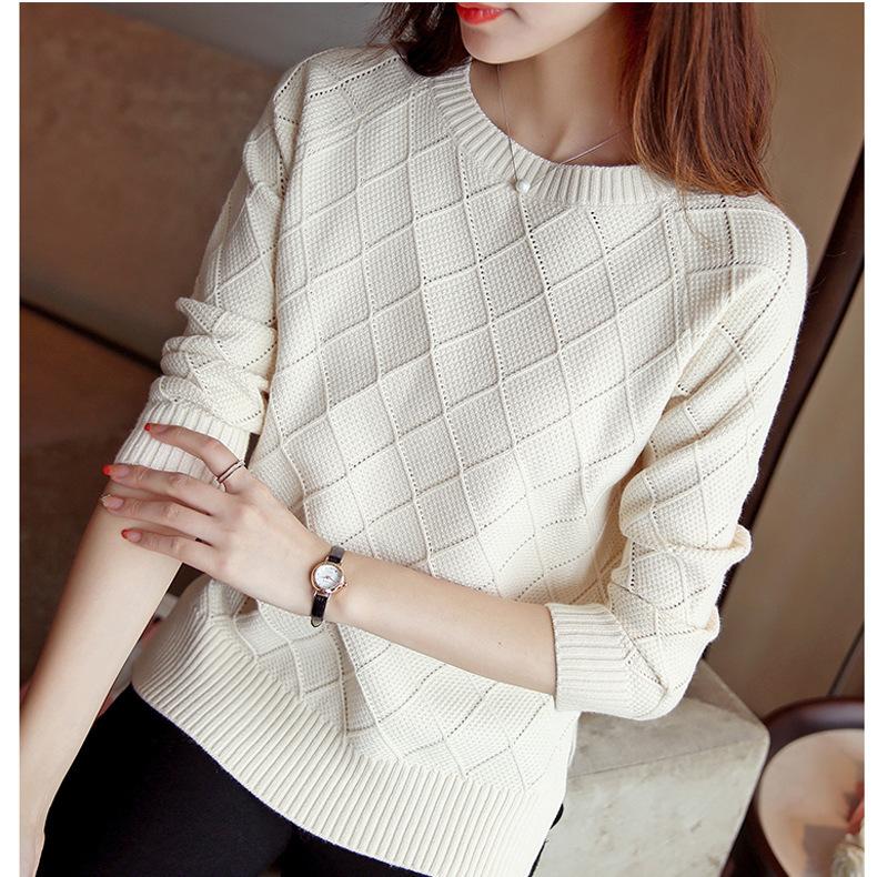 QICED Autumn and Winter Solid Color Crew Neck Pullover Sweater Women's Base Shirt Loose Small Fresh Sweater Long Sleeve Woman