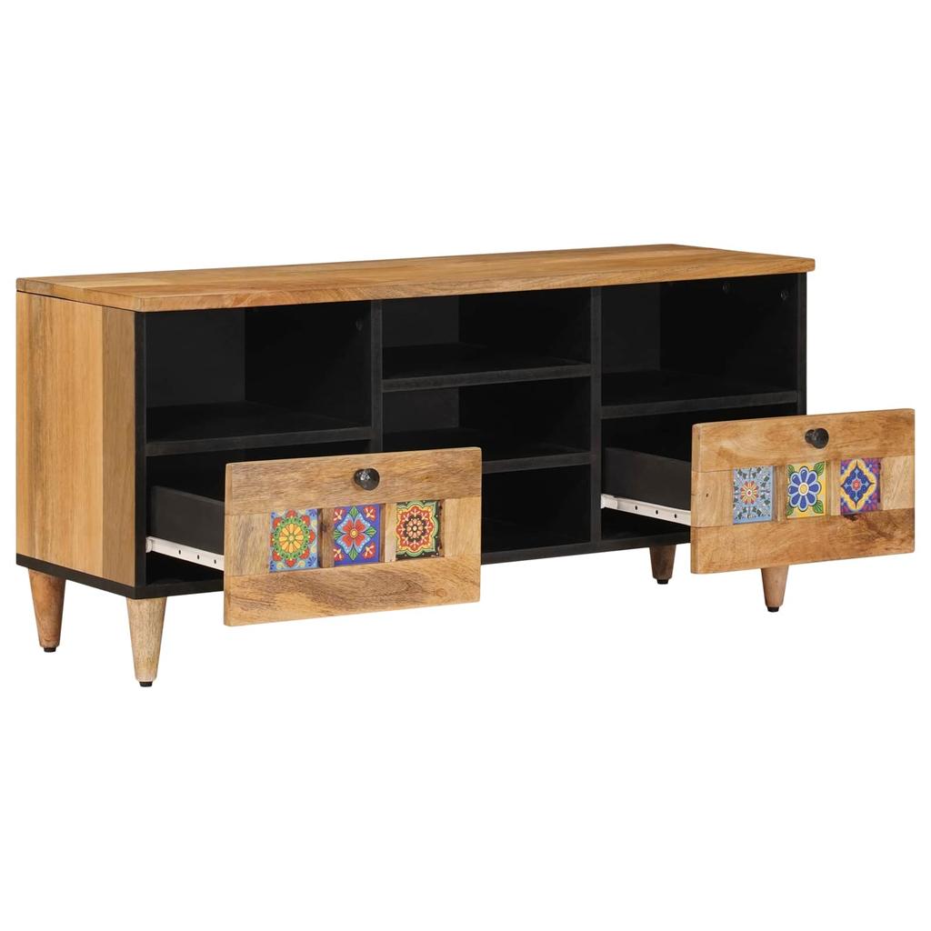 TV Stand with Shelf Natural 100 X 33 X 46 Cm Solid Mango Wood