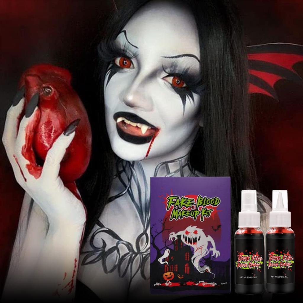 Fake Blood Spray For Cosplay Washable Clothes & Facial Blood Scary Styling Blood Spray 50ml*2