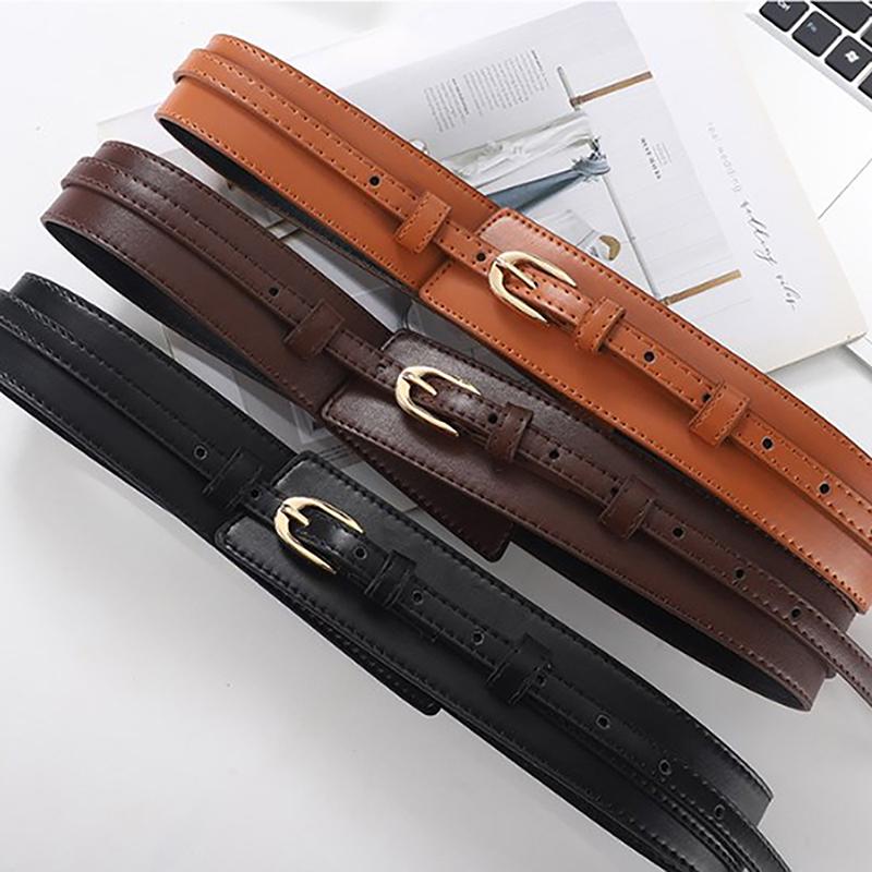 Simple Pu Leather Detachable Girdle  Pin Buckle Wide Waistband Vintage Coat Dress Belt For Women Clothes Decoration