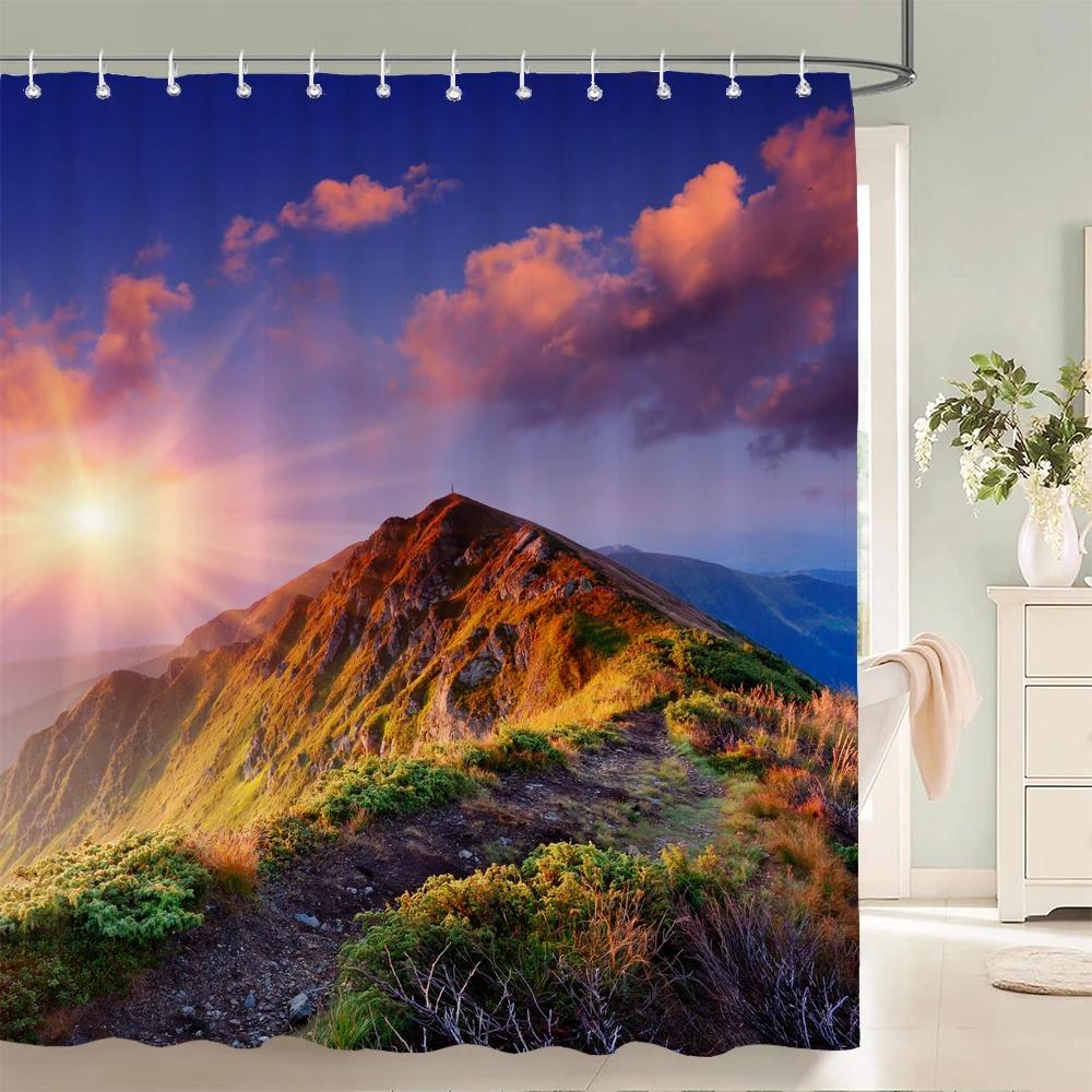 Forest Scenery Printed Fabric Shower Curtains Autumn leaves Tree leaf Bath Screen Waterproof Products Bathroom Decor with Hooks