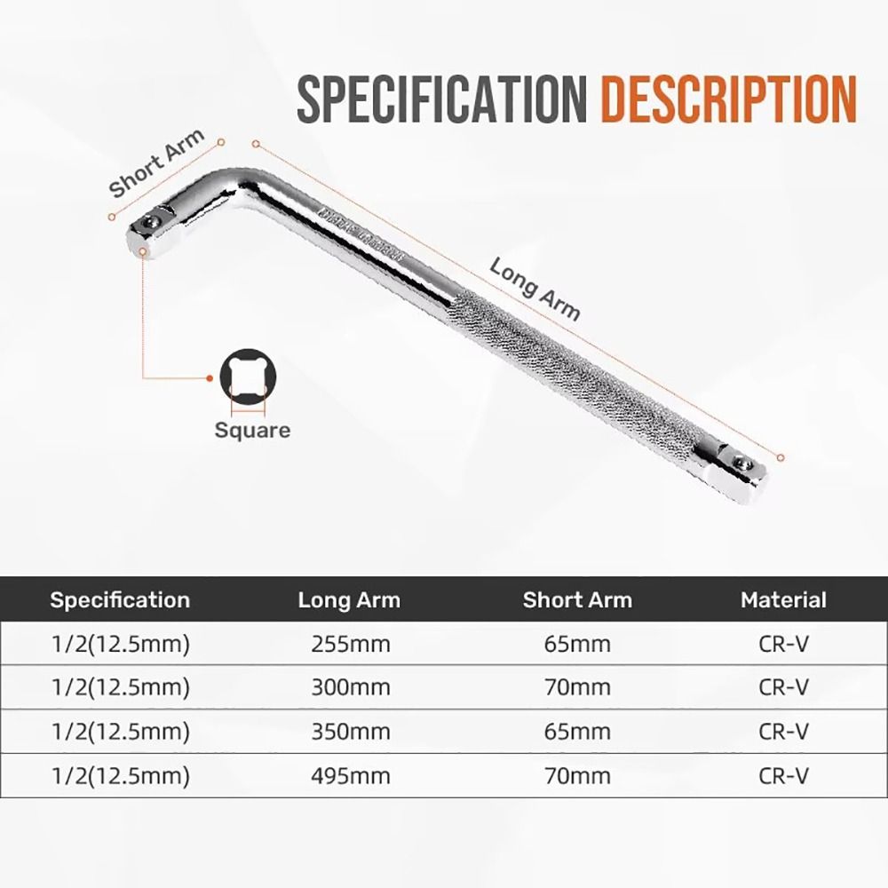 Hand Tool 1/2" Drive Socket Extension Bar CR-V Silver Breaker Bar 200-350mm Extension Bar