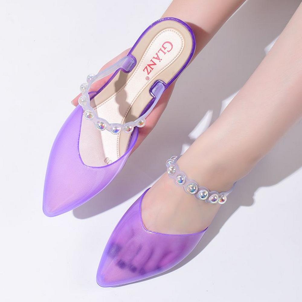 FHC 2025 New Women Crystal Slippers,Transparent Slides,Close Pointy Toe Summer Shoes,Casual Shoes,Black,Purple,Red,Dropship
