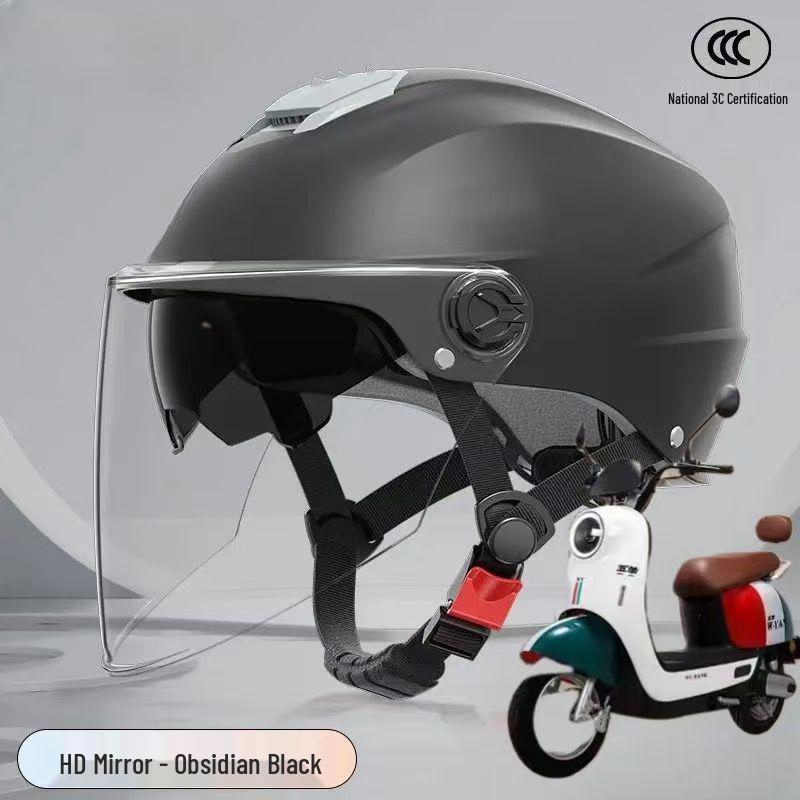 Certified All-Season Electric Vehicle Helmet, Breathable Double Visor, Sun Protection, Unisex Half Helmet for Men and Women