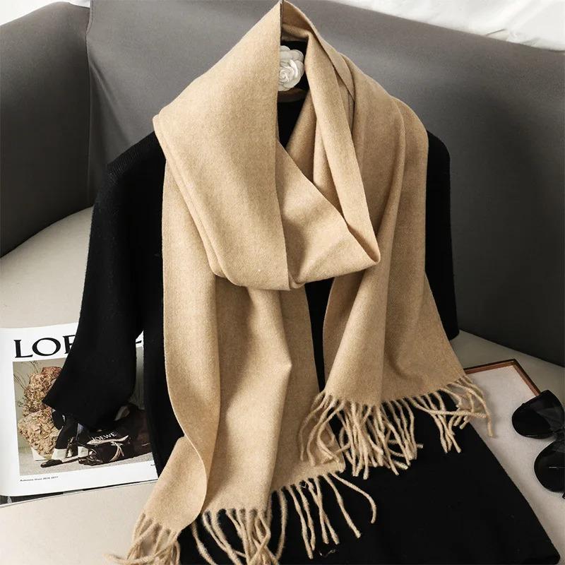 Solid Women Winter Scarf Warm Thicken Cashmere Shawl Outdoor Fashion Luxury Tassels Pashmina Lady Wrap Windproof Scarves