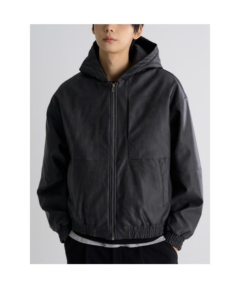 8seconds Faux Leather Hooded Padded Bomber Ash