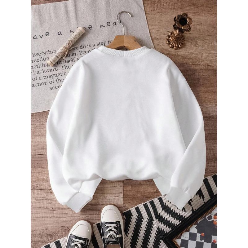 European sizes Kids' Trendy Letter and Coconut Tree Pattern Print Casual Long-Sleeve Crewneck Sweatshirt / Comfortable / Simple and Versatile