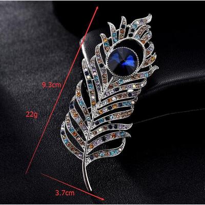 Elegant Socialite Crystal Peacock Feather Brooch - Women's Corsage Pin with Mixed Color Rhinestones
