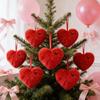 Festival Rabbit Hair Ball Heart Ornament Feature Ribbon Hanging Adornment For Holiday Party And Home Decors Accent