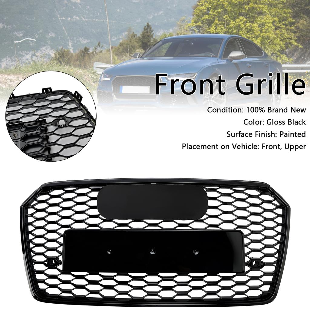 RS7 Style Honeycomb Front Bumper Grille Grill Fit A7 C7 S7 2016-2018 Black