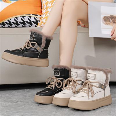Women's Winter Chunky Platform Snow Boots Non-Slip Lace-Up Ankle Booties With Faux Fur Lining Walking Shoes Warm Comfortable Short Boots for Women